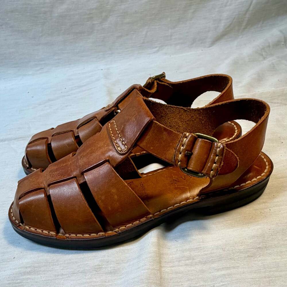 Cole Haan F2001 Brown Leather Woven Fisherman Sandals Size 7B Made in Brazil